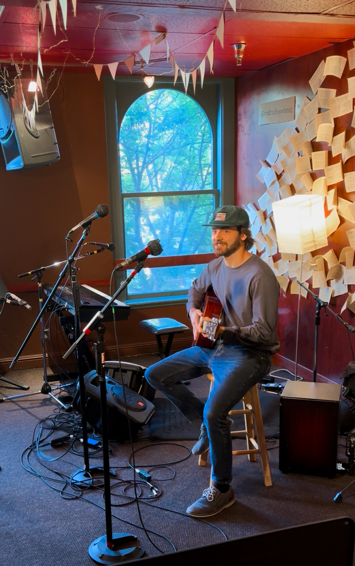 Singing at open mic in Mountain View, California